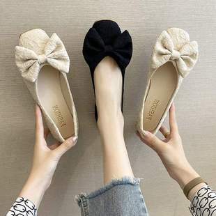 Doudou Shoes for Women 2025 New Summer Versatile Shallow Mouth Bow Fairy Evening Breeze Gentle Shoes Sweet Flats