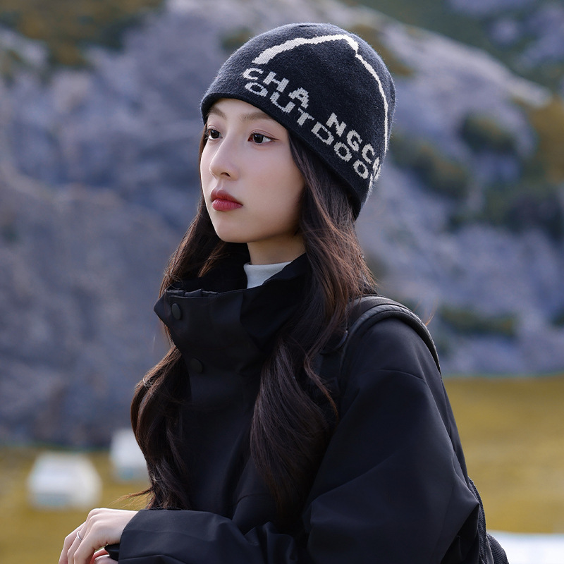 红色堆堆帽子女款2025新款户外登山徒步毛线针织帽显脸小山系冷帽|undefined