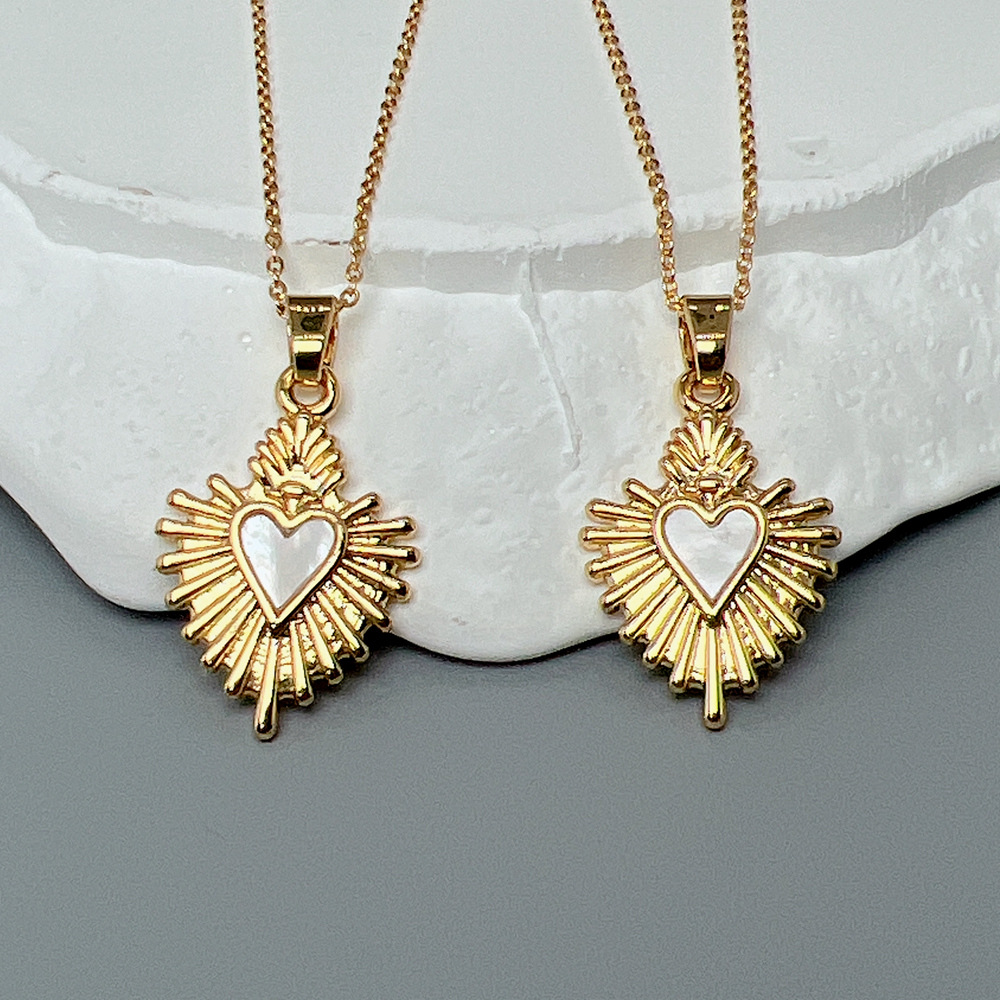 Ins Wind Eenvoudige Stijl Liefde Hartvorm Koper Galvaniseren Inlay Schelp Hanger Ketting 1 Stuk display picture 4