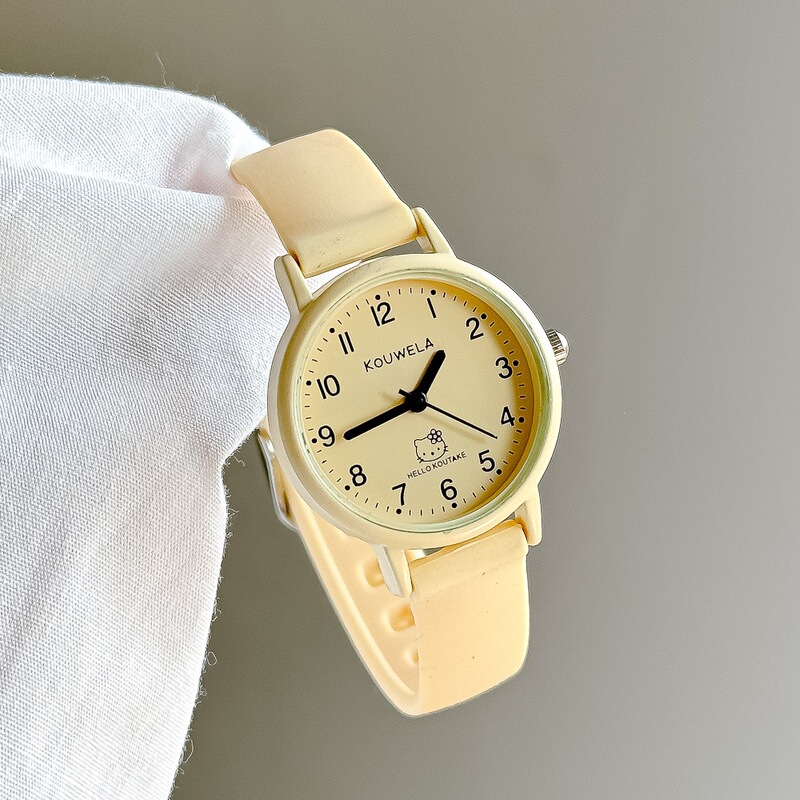 Women's Watch for Middle and High School Students, Boys and Girls, Only Shows Time, Silent, Exam-Specific, Cartoon Cat Design