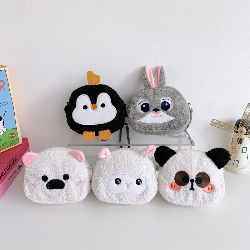 2025 otoño y invierno nuevo bolso para niños caricatura lindo animal peludo bolso de hombro pequeño bolso de cambio ligero