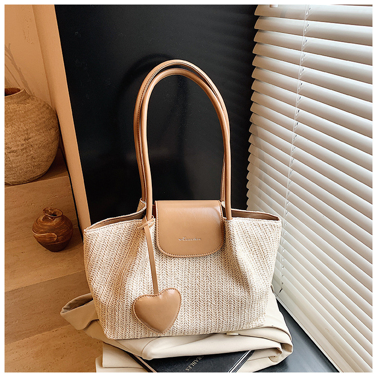 French niche straw woven large-capacity tote bag for women 2025 summer casual vacation beach woven single-shoulder bag trend undefined