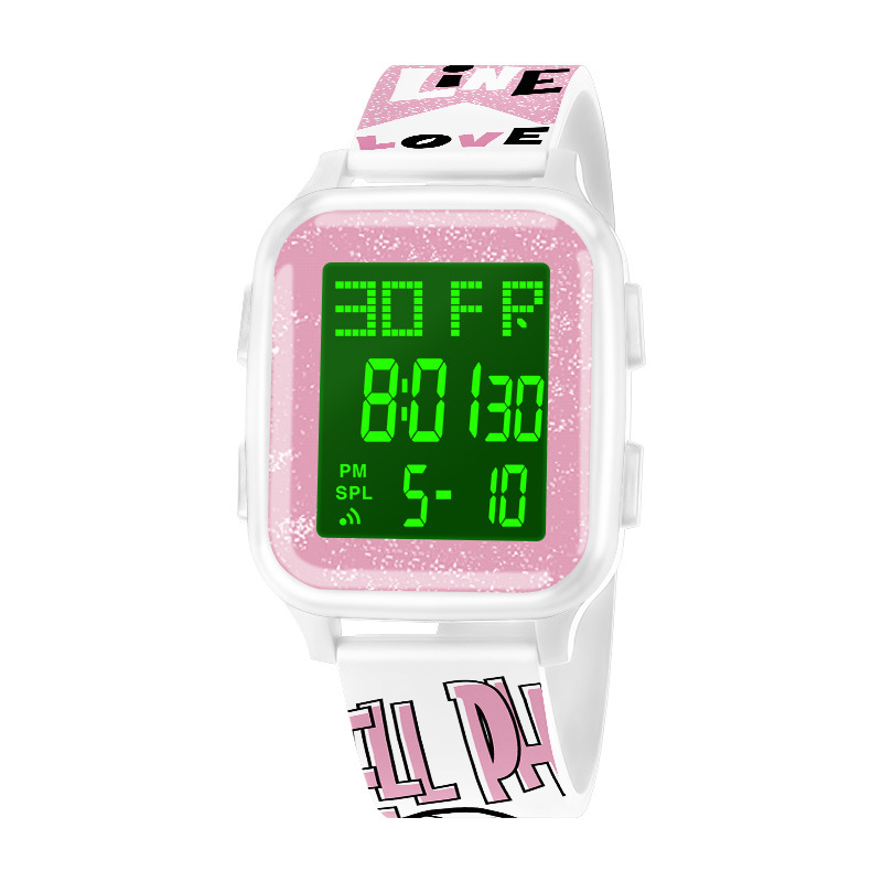 Fresco dulce pequeño cuadrado reloj electrónico estudiante deportes alarma luminosa sincronización reloj electrónico fábrica al por mayor