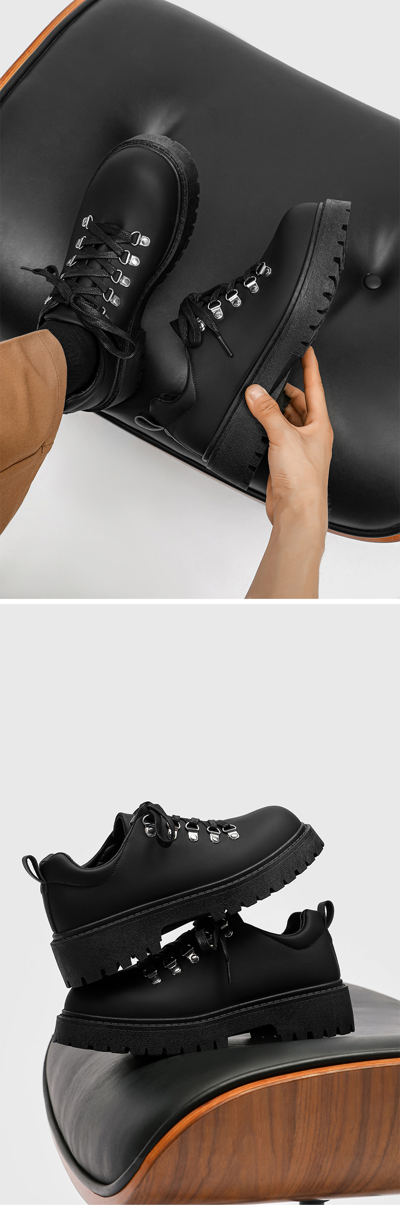 ShoeVault Autunno Nuovo di Nicchia Suola Spessa Pelle Opaca Per Uomo Punta Rotonda Derby Aumento Altezza Stile Britannico Lavoro Trendy Uomo_voghion.com