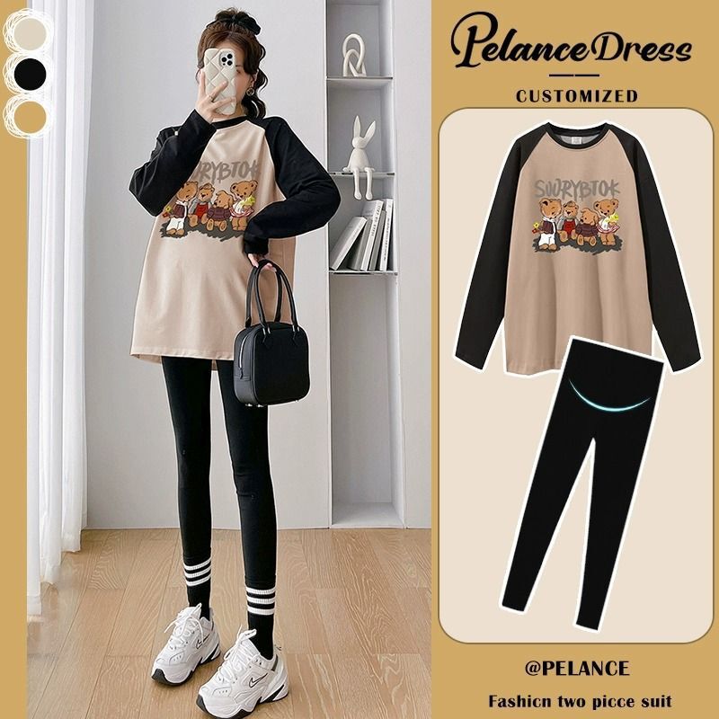 Long-Sleeved Maternity Wear, Summer Butt-Covering T-Shirt, Spring & Fall Tops, Maternity Fashion Suits, Mid-Length Bottoming Shirts