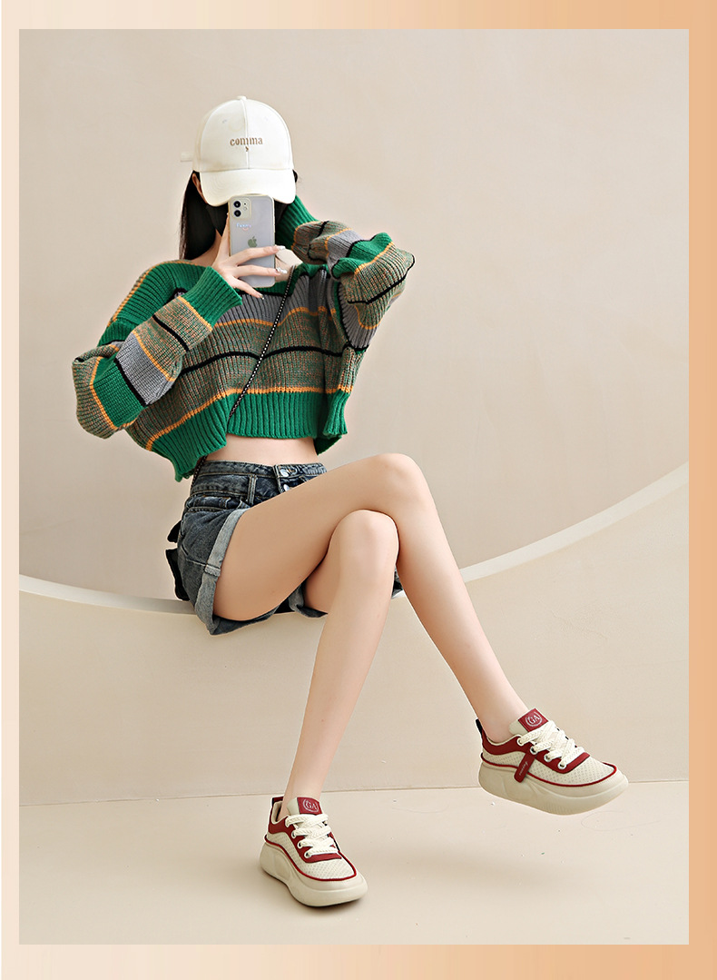 Atmungsaktive Damen Freizeitschuhe Mit Dicker Sohle Weiß_voghion.com