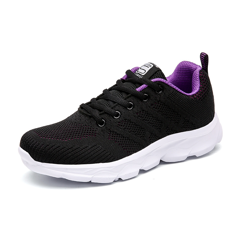Zapatos de madres suaves de calidad zapatos de carreras deportivos casuales de tejido volante estilo coreano ligero y simple estilo de moda juvenil