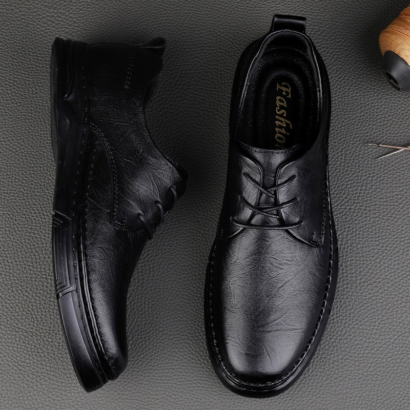 2273 Мужская обувь Повседневная кожаная обувь Кожаная обувь с верхним слоем Ремесло на плоской подошве Универсальная деловая повседневная обувь для джентльменов Однослойная обувь