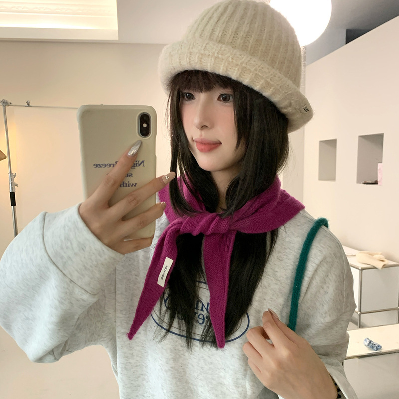 纯羊毛针织三角巾女2025年秋冬新款保暖披肩显脸小头巾防寒小围巾|undefined
