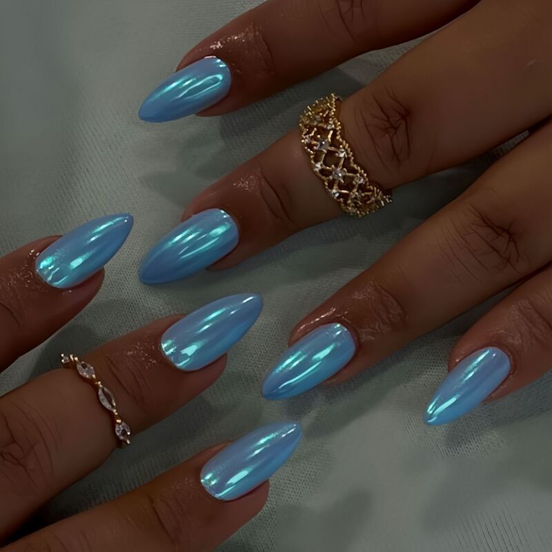 24 Pieces of Blue Uv-Coated Almond Nails, Colorful Chrome Glitter Nails, Cross-Border Press-On False Nails 24 Pieces of Blue Uv-Coated Almond Nails, Colorful Chrome Glitter Nails, Cross-Border Press-On False Nails
