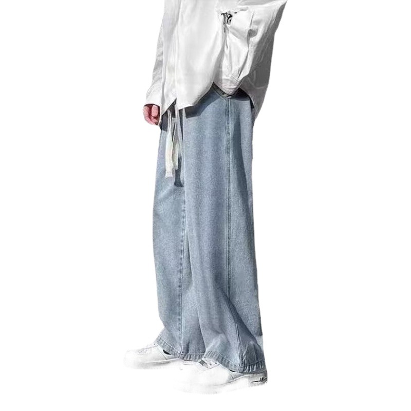 Jeans negros rectos de los hombres sueltos de pierna ancha pantalones casuales de primavera marca de moda más tamaño pantalones de papá de moda coreana