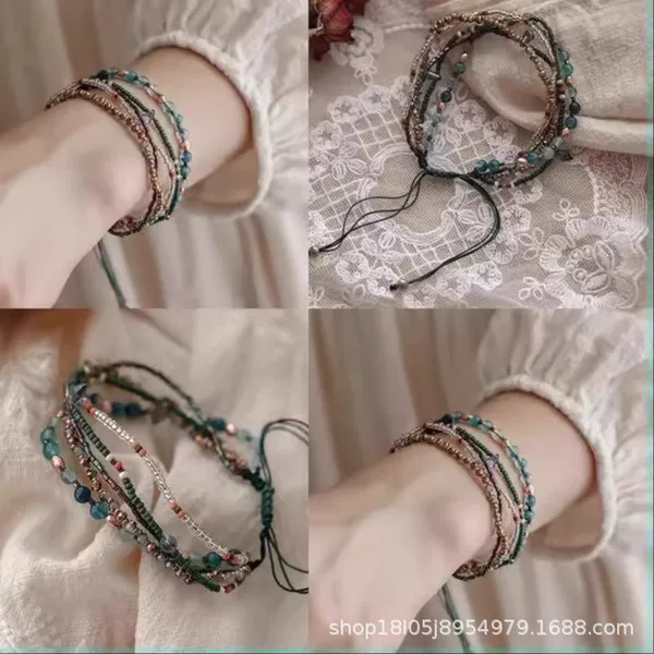 Chinoiserie Beaded Bracelets, Ethnic Style Meaning Xizang Hand Ropes, Braided Ropes, Couple Hand Ornaments, Buddhist Beads, Handmade Xizang Ornaments