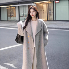 双排扣高级感立领温柔灰色双面羊毛大衣女小个子韩系宽松毛呢外套