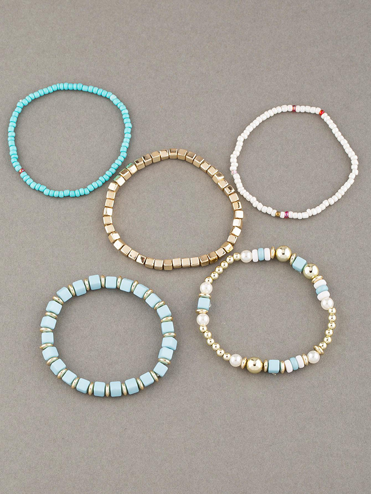 20g Weight Acrylic Pendant Material Bracelets Classification Alloy Chain Material 1 Set Quantity Holiday, Daily, Street Occasion Alloy Material Geometric Pattern Unisex Gender Beaded, Plating Design Retro Style Retro Geometric Alloy Beaded Bracelets Wholesale 14