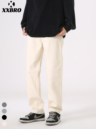 xxbro Men's Clothing #Off-White Loose Elastic Versatile Slimming Disguising Straight Leg Pants Men's Fashion Casual