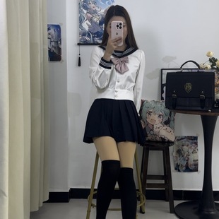 Original JK uniform sailor suit waist bubble sleeve white three Japanese college style middle suit class uniform school uniform suit