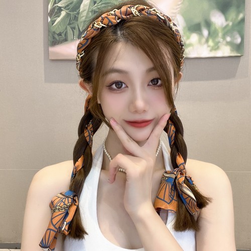 Summer retro bow streamer headband, one-piece hairband, braided hair ribbon, hair accessories, headband, women's hairpin