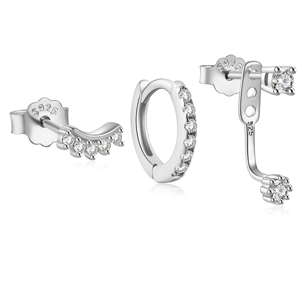 4g Weight Zircon Inlay Material Earrings Classification 3 Pieces Set Quantity Daily Occasion 925 Sterling Silver Material Geometric Pattern Women's Gender Plating, Inlay Design Simple Style Style 3 Pieces Set 925 Sterling Silver Zircon Geometric Earrings 103
