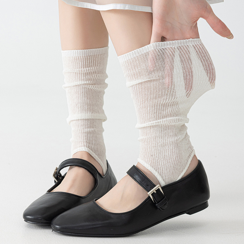 Miu Style White Calf Socks for Women, Summer Thin Style, Double-Wear Footless Socks, Breathable Ribbed Jk Leg Warmers