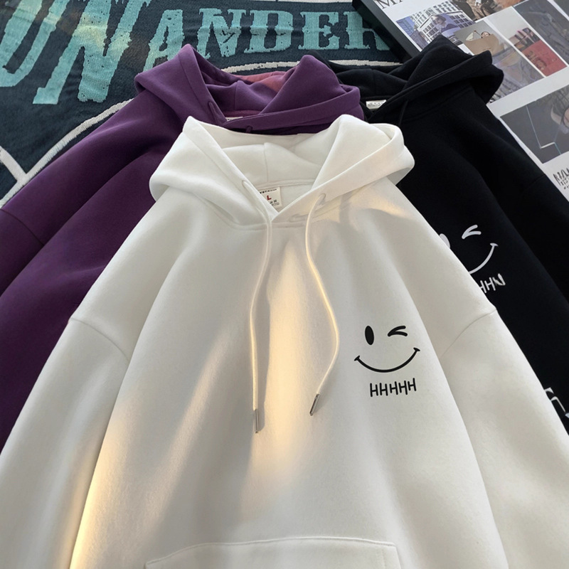 Japanese-Style Fresh Sweatshirt for Men, Autumn and Winter 2025 New Smile Small Logo Loose Cool Simple Hooded Jacket