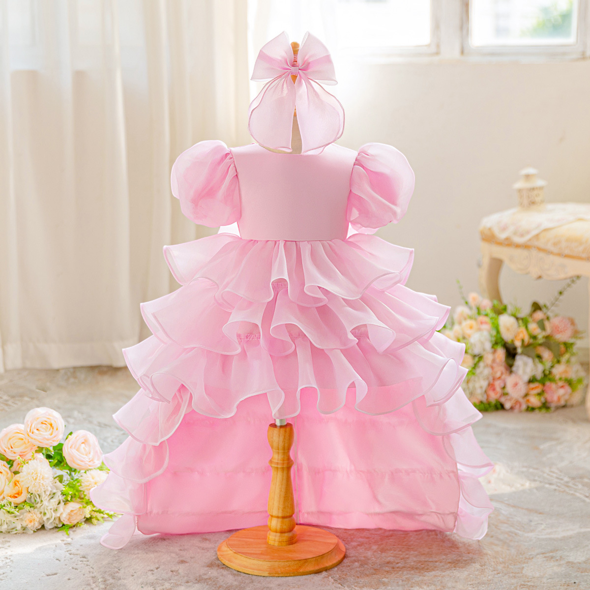 Vestido transfronterizo para niños, vestido de princesa, vestido de cola de moda, vestido de fiesta de niña de flores, vestido de lavado de un año para bebés