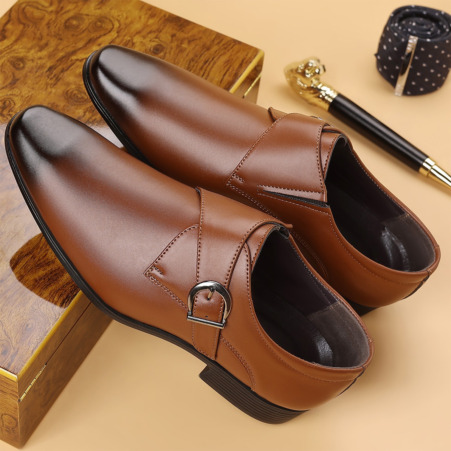 Nansheng Shoes 3756 New Style Pointed-Toe Business Leather Shoes for Men with Buckle, European Version Metal Buckle Men's Shoes