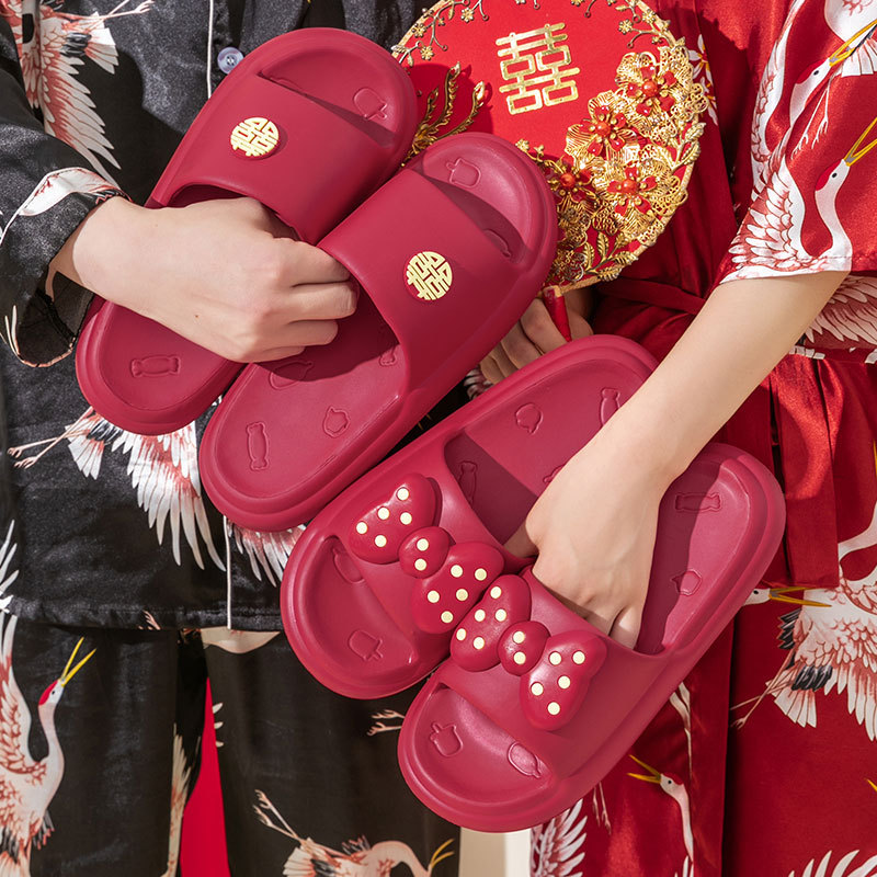 Zapatillas DE BODA Rojas pareja nueva boda novia dote hogar Baño antideslizante plataforma festiva sandalias verano