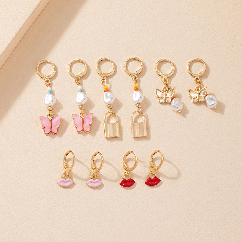 Fashion Women's New Butterfly Alloy Earring Set Small Lock display picture 2