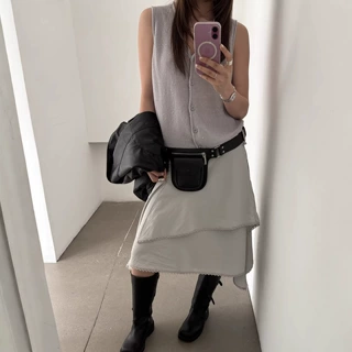ON LINE 韩系重工不规则裙摆半裙女春夏百搭钩花拼接半身裙82752