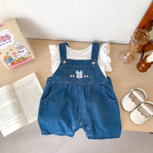 Baby clothes, summer suit, baby girl's onesie, summer super cute baby denim bag fart suit, outdoor crawl suit