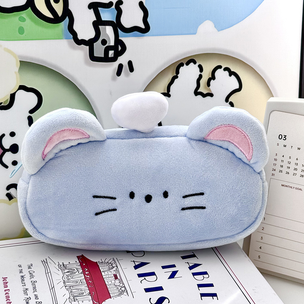 Bonita bolsa de bolígrafo de peluche de ratón codicioso en el viento de alto valor facial caja de papelería bolsa de almacenamiento para estudiantes de primaria gran capacidad bolígrafo
