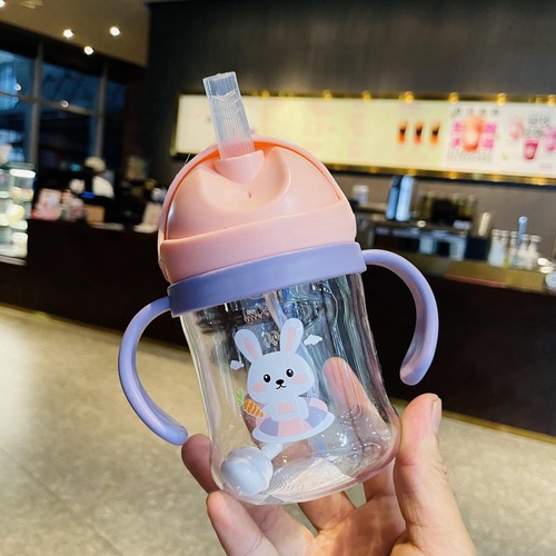 Children's water cup, cute water cup, anti-choking straw cup, graduated water cup, kindergarten water cup with gravity ball, straw cup