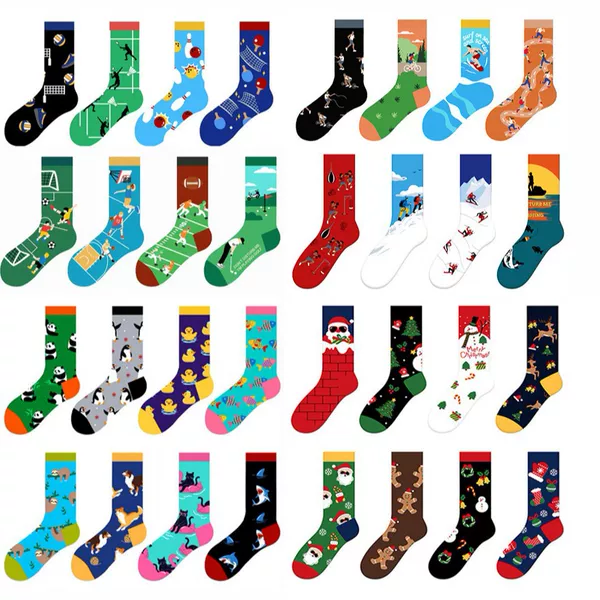 Cross-Border European and American Christmas Socks, Animal Cartoon Jacquard Mid-Calf Socks, Trendy and Fun Socks for Men and Women, Holiday Socks, In-Stock Foreign Trade