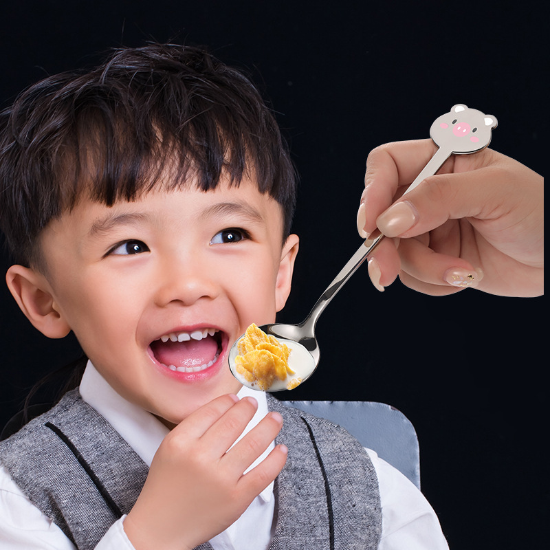 Baby Spoon, Infant Eating Training Children's Stainless Steel Tableware, Penguin Cartoon Spoon, Special Offer Self-Feeding Spoon