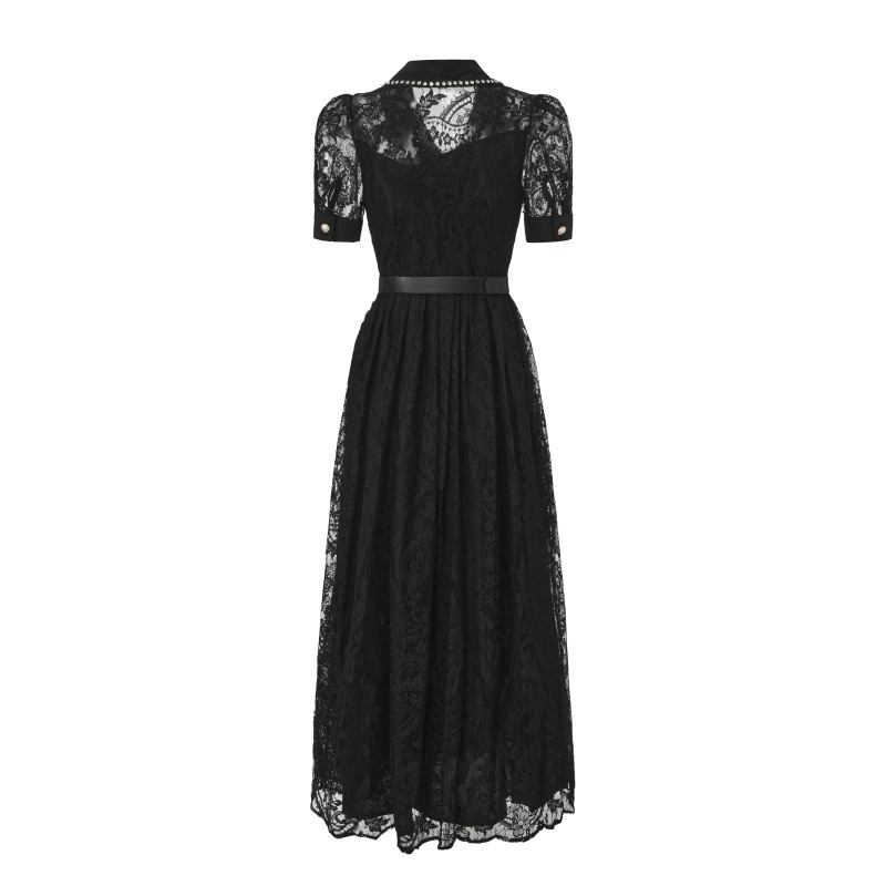 black lace hollow out dress Women Plus Size Hollow Out Lace Dress Black