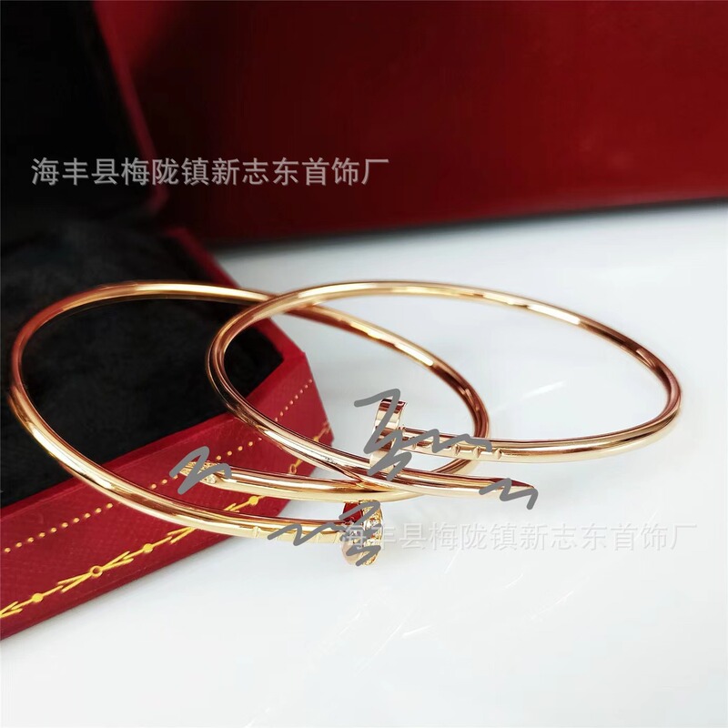 High version nail bracelet thick 18k rose gold plated smooth bracelet full drill head tail diamond bracelet jewelry for men and women