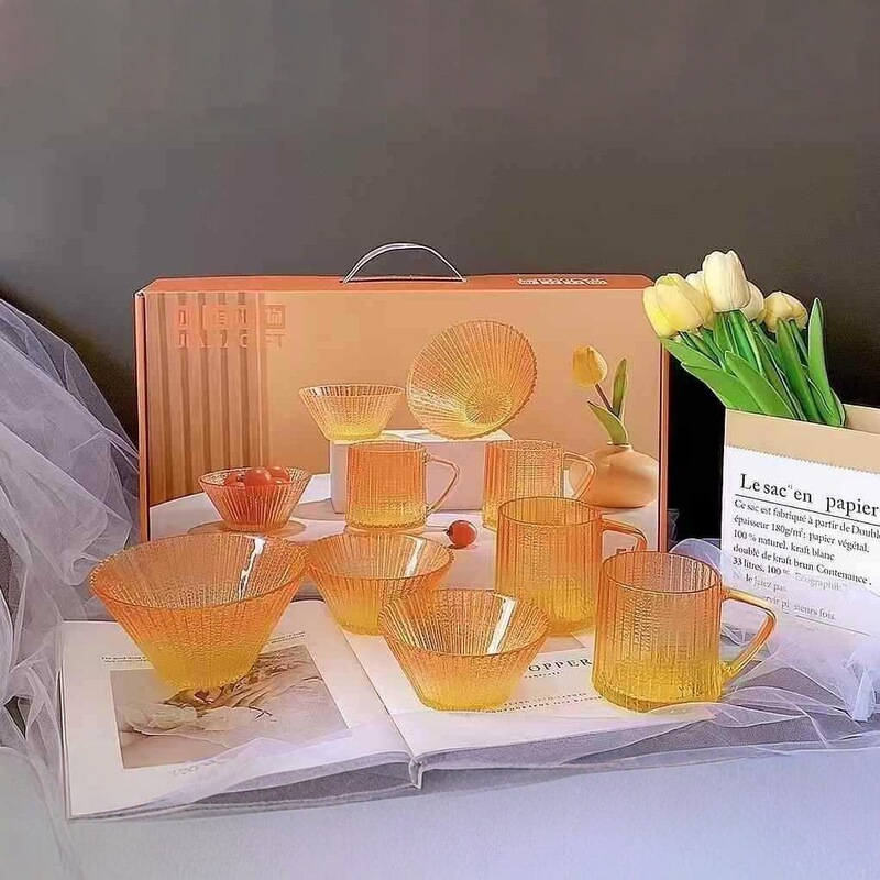 Jiajia Luminous Five-Piece Large Bowl Household Glass Tableware Glass Bowl Set Salad Bowl Promotion Opening Event