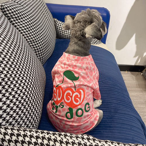 Pet cat and dog clothes summer small dog Schnauzer and Teddy clothes summer T-shirt cartoon pink leopard print thin model