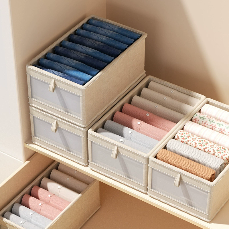 Foldable Storage Box, Cotton‑Linen Organizer, Beige, 40×28×17 cm (Stackable)