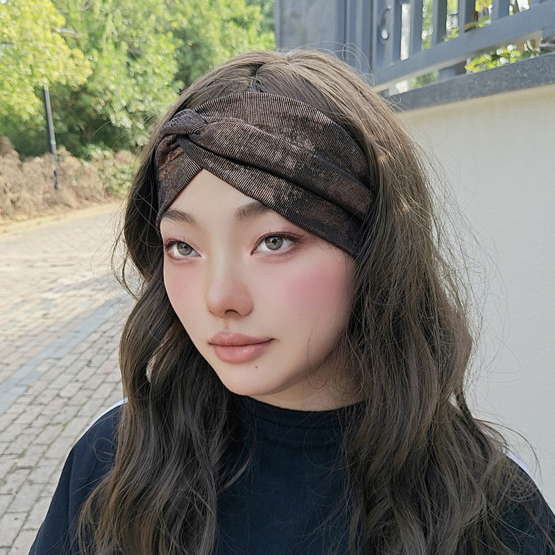 欧美跨境流光交叉头带纯色运动束发带化妆洗脸发饰护脑门压发头套|undefined