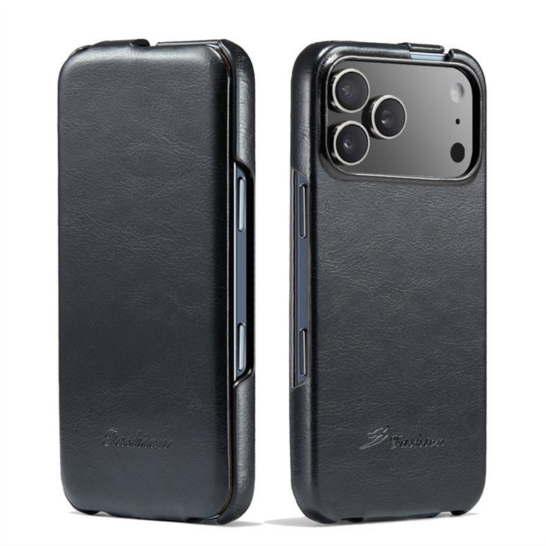 适用iPhone17 Air疯马纹上下翻盖手机皮套S26Plus保护套超薄商务