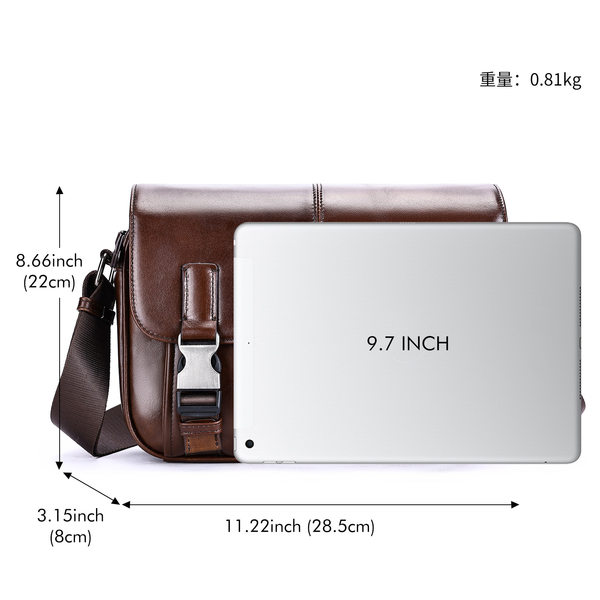 Túi đeo chéo nam da bò thật dung tích lớn, đựng vừa máy tính bảng 10 inch — nâu, đen