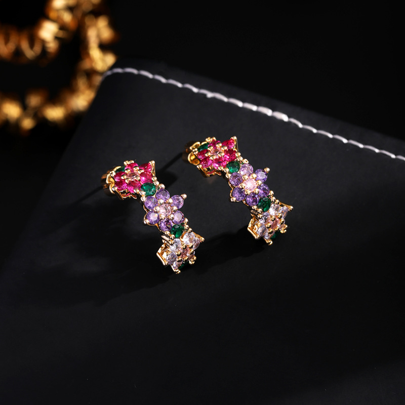 高版本925銀+加厚真金電鍍 新款時尚輕奢通勤小眾超閃彩色鋯石鑲