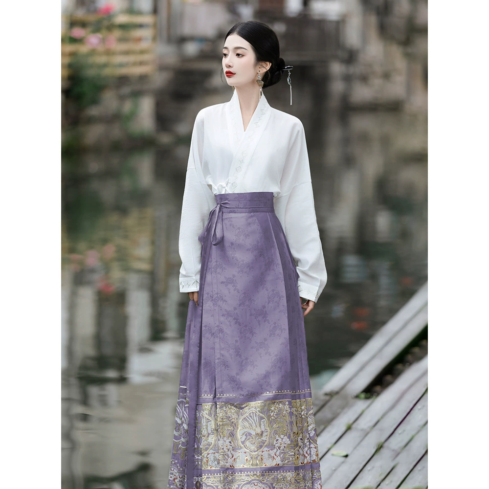 Новый китайский стиль, улучшенная фиолетовая юбка с конским лицом