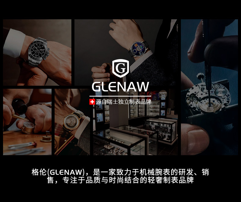 Đồng hồ nam thép không gỉ automatic lộ máy Glenn — Thắt lưng thép vàng 8718, Thắt lưng thép bạc 8718 chi tiết 2