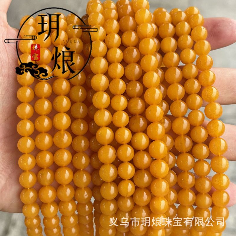 天然鶏油黄色蜜蝋ラウンドビーズフルワックス高磁器琥珀 DIY 半完成ブレスレットネックレスジュエリーアクセサリー卸売|undefined