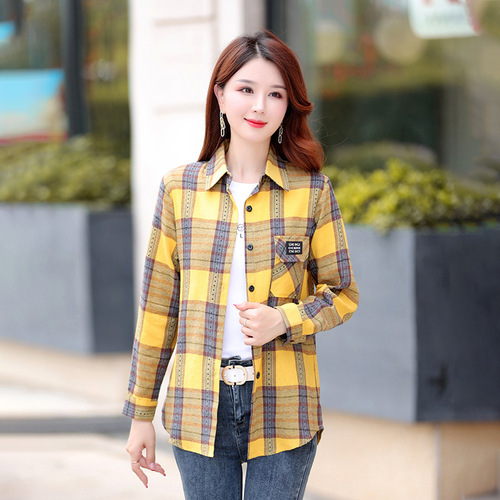 Spring and Autumn New Women's Long Sleeve Large Size Plaid Shirt for Women Fashionable Casual Versatile Loose Women's Top Jacket
