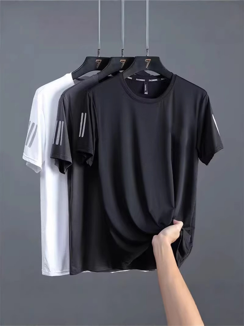 American-Style Trendy Ice Silk Quick-Dry Short-Sleeve T-Shirt for Men, Summer Mesh Loose-Fitting Cool and Refreshing Ultra-Thin Breathable Long-Sleeve