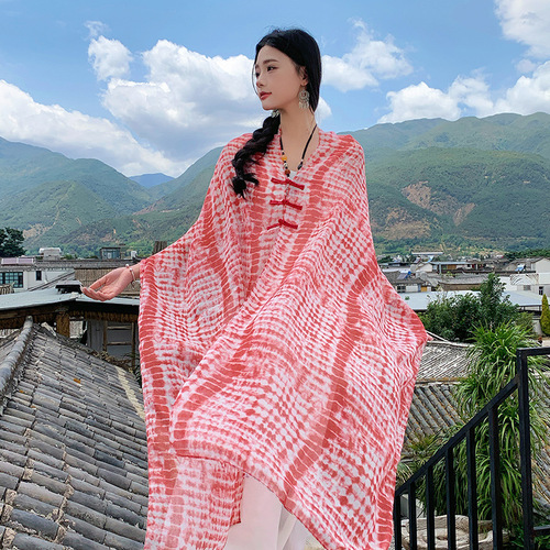 2025 New Chinese Style Scarf with Overcoat, Retro Cotton Linen Silk Scarf for Women, Embroidered Button, National Style Linen Tassel, Travel Vacation Scarf