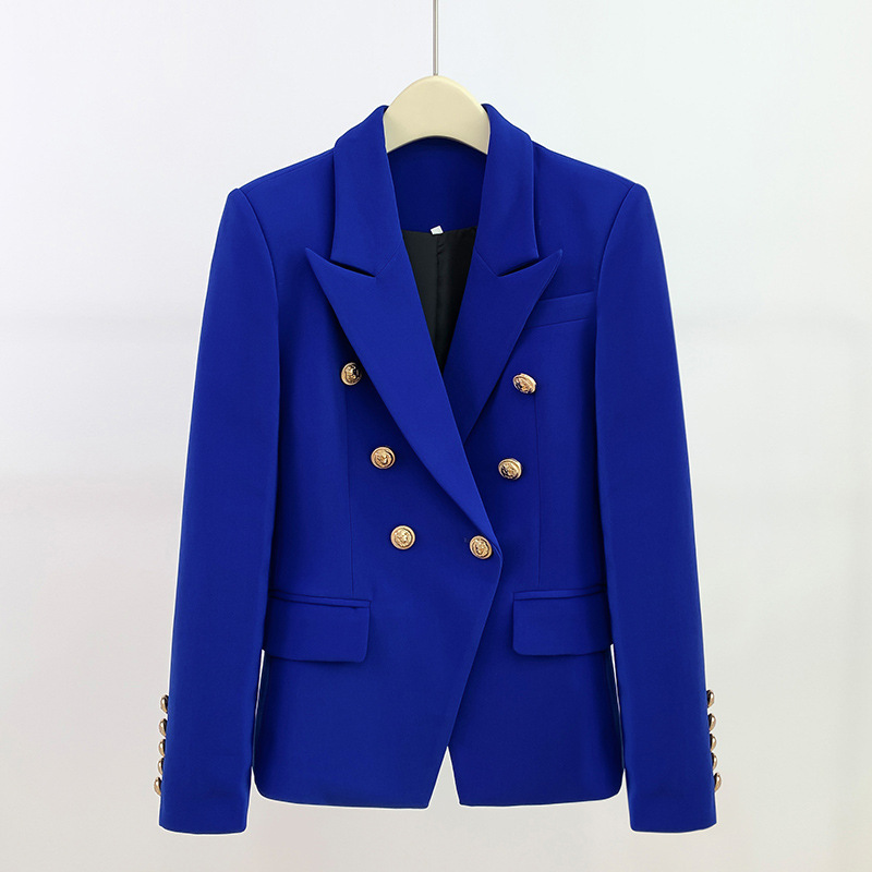 In Stock 2025 European and American Export Fashion Women's Blazer Jacket with Metal Lion Buckle Double-Breasted Slim Fit Blazer Jacket